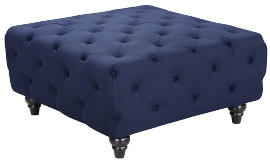 Chesterfield Navy Linen Ottoman