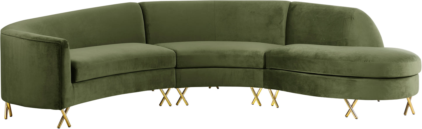 Serpentine Olive Velvet 3pc. Sectional