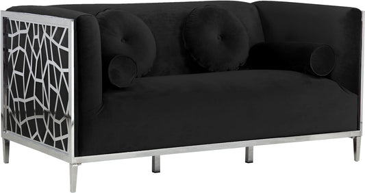 Opal Black Velvet Loveseat