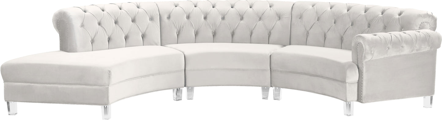 Anabella Cream Velvet 3pc. Sectional