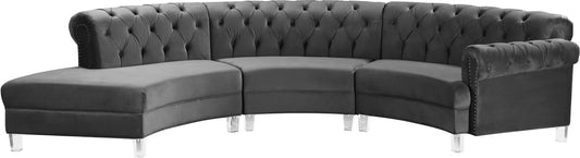 Anabella Grey Velvet 3pc. Sectional