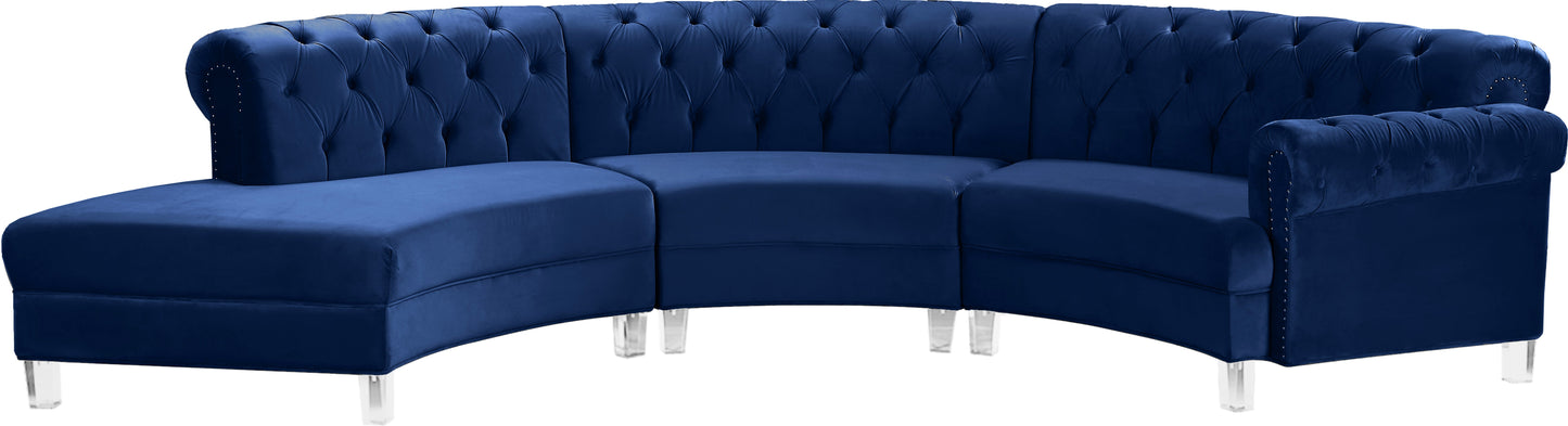 Anabella Navy Velvet 3pc. Sectional