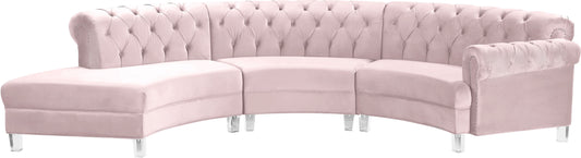 Anabella Pink Velvet 3pc. Sectional