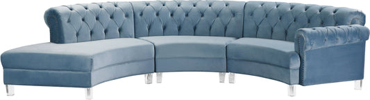 Anabella Sky Blue Velvet 3pc. Sectional