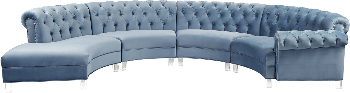 Anabella Sky Blue Velvet 4pc. Sectional