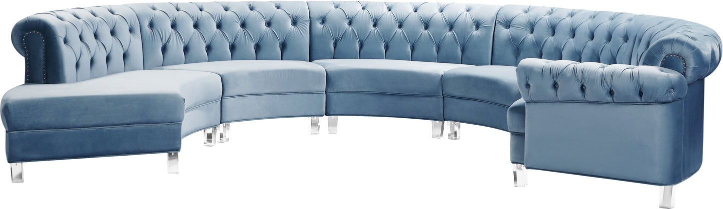 Anabella Sky Blue Velvet 5pc. Sectional