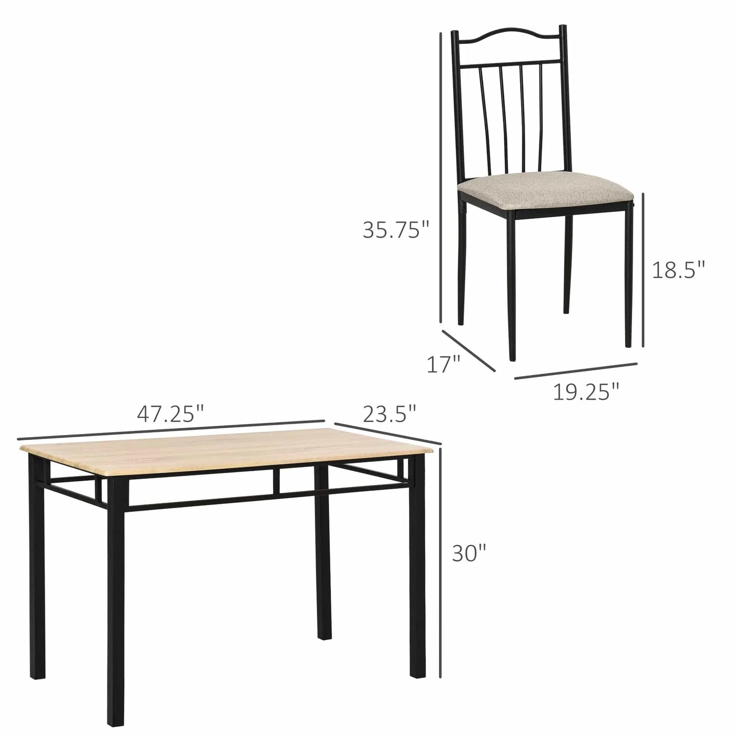 5 Piece Dining Set 1 Table 4 Chairs for Home Kitchen with Padded Seat, Metal Frame