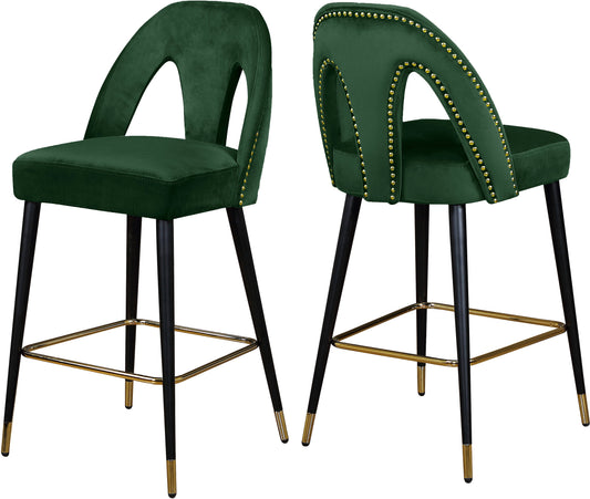 Akoya Green Velvet Stool