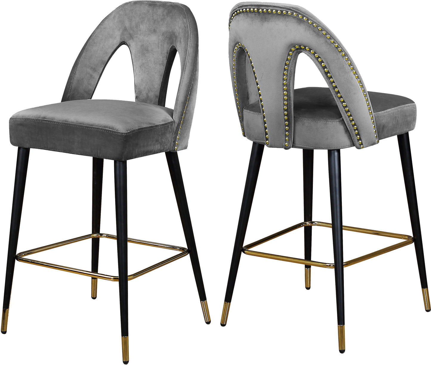 Akoya Grey Velvet Stool