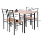 5-Pieces Dining Table Set 4 Chairs MDF Metal Frame Kitchen Furniture Brown