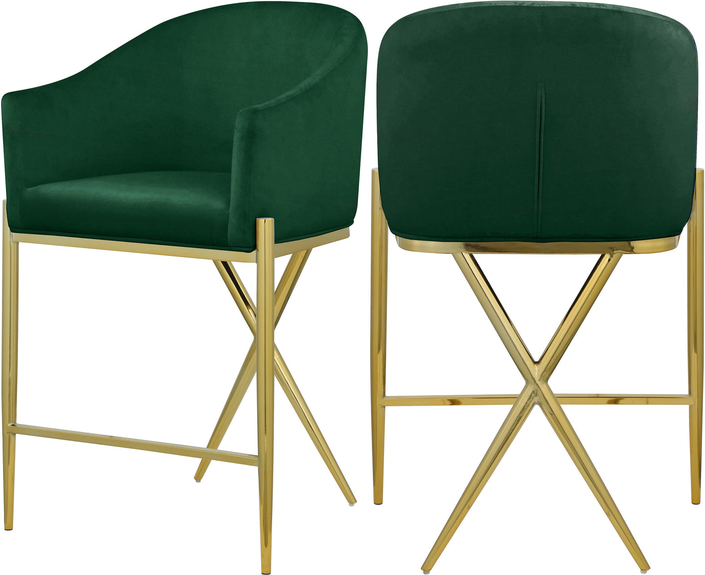 Xavier Green Velvet Counter Stool