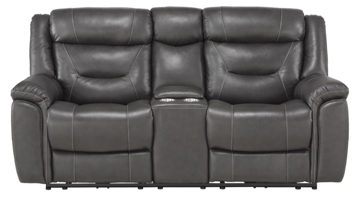 Homelegance Furniture Danio Power Double Reclining Loveseat with Power Headrests in Dark Gray 9528DGY-2PWH image