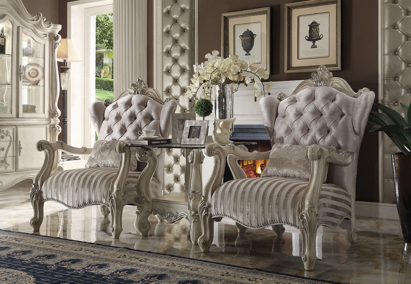 Versailles Ivory Velvet & Bone White Chair & 1 Pillow