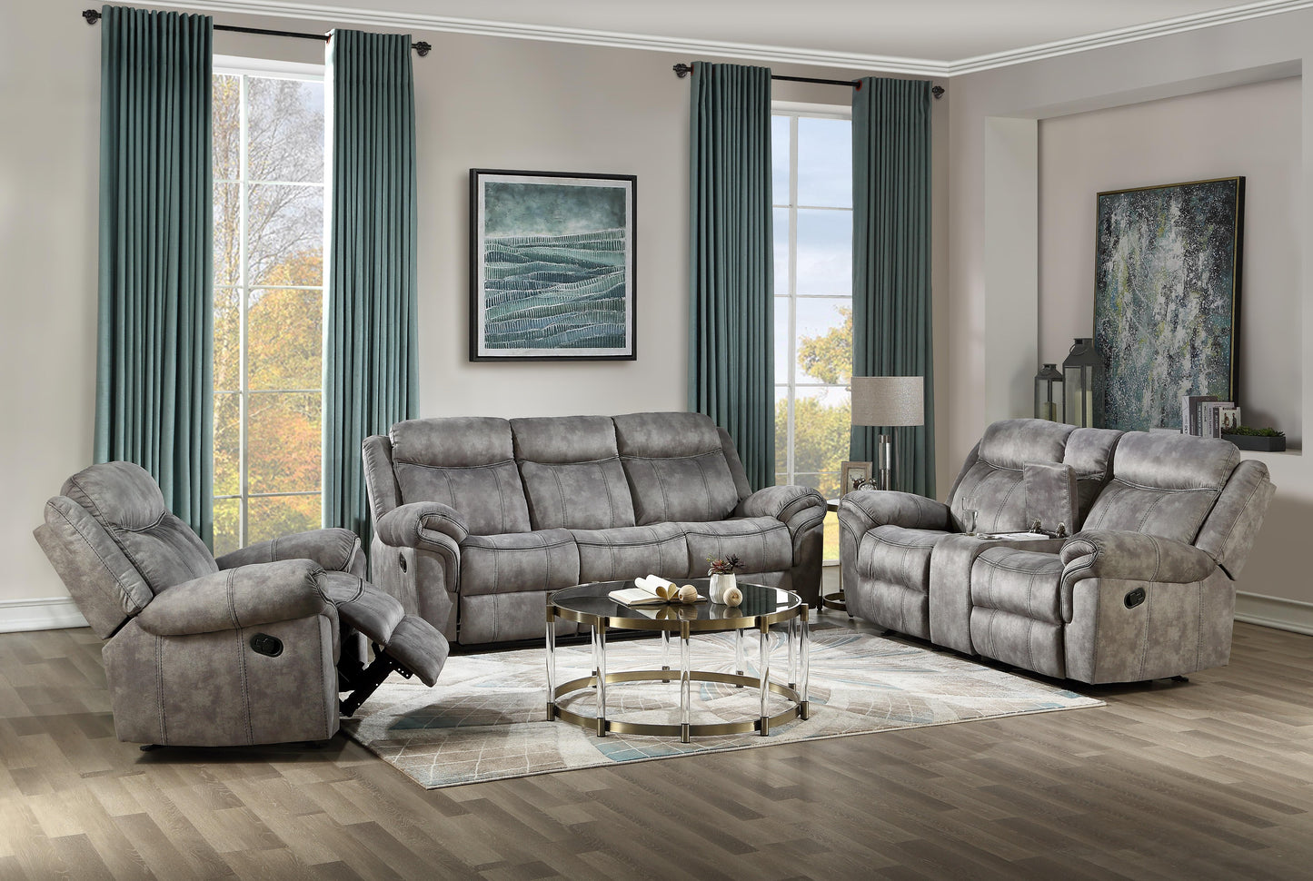 Zubaida 2-Tone Gray Velvet Sofa (Glider & Motion)