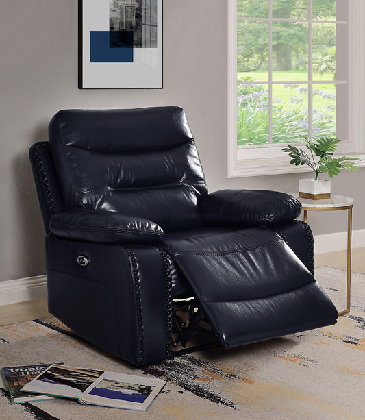 Aashi Navy Leather-Gel Match Recliner (Power Motion)