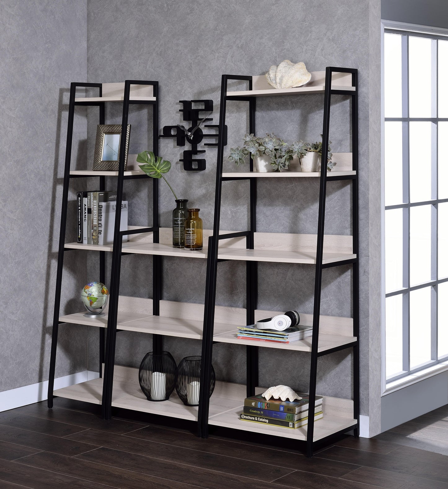 Wendral Natural & Black Bookshelf (5-Tier, 16"L)