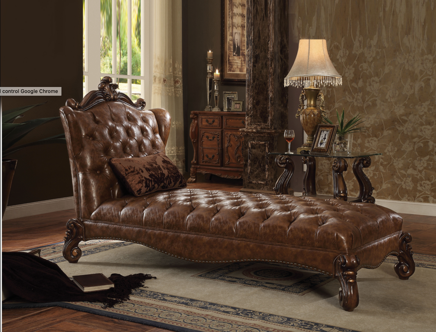 Versailles 2-Tone Light Brown PU & Cherry Oak Chaise & Pillow