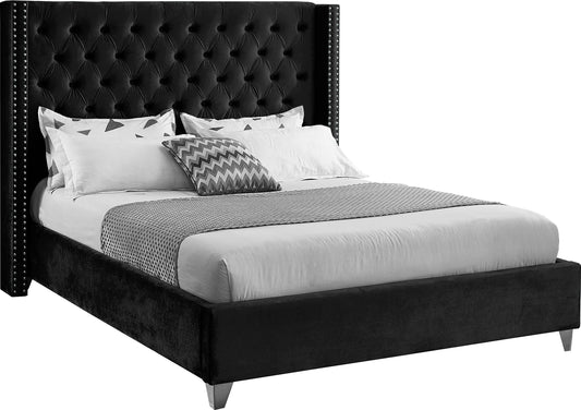 Aiden Black Velvet Queen Bed