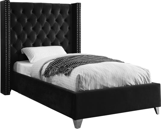 Aiden Black Velvet Twin Bed