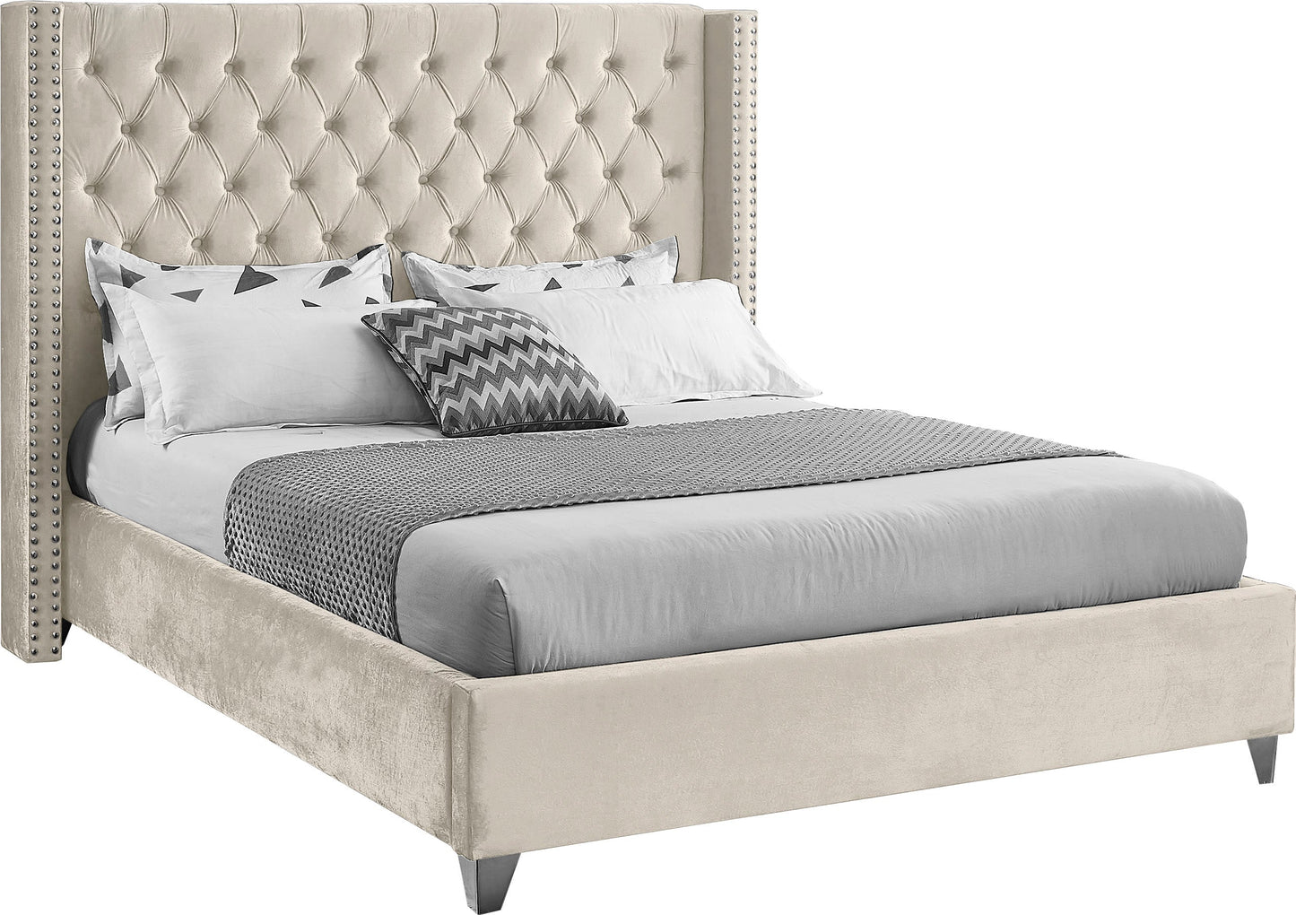 Aiden Cream Velvet Queen Bed