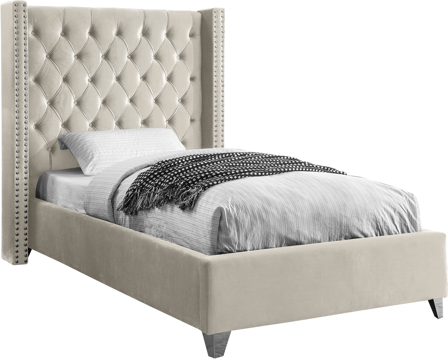 Aiden Cream Velvet Twin Bed