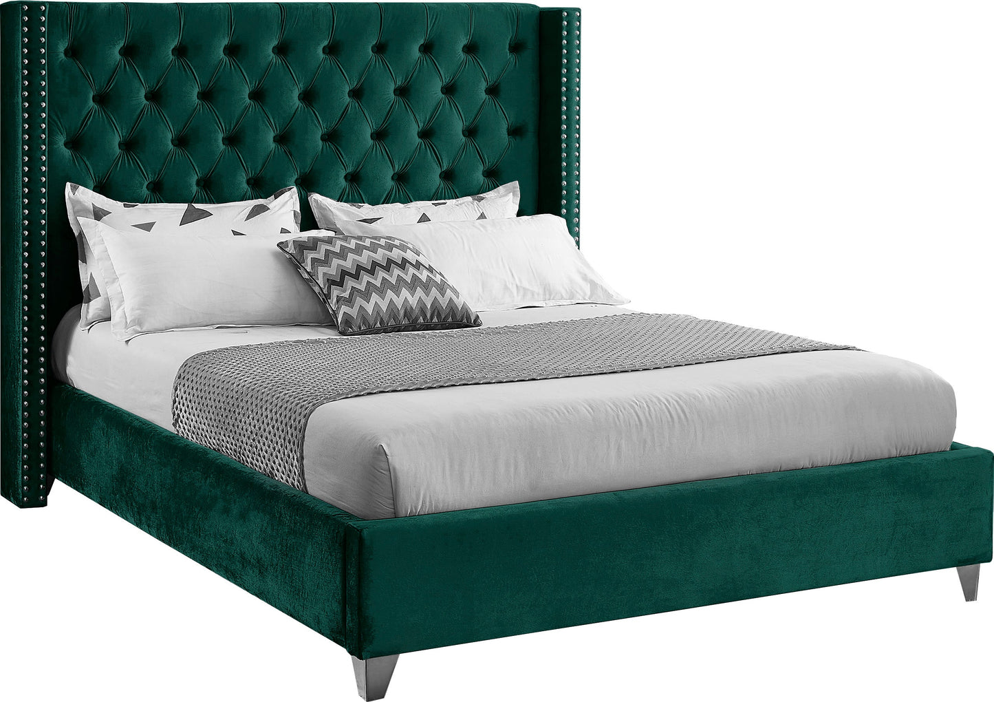 Aiden Green Velvet Queen Bed