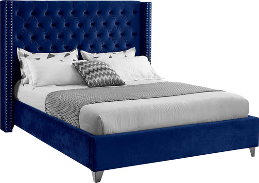 Aiden Navy Velvet King Bed