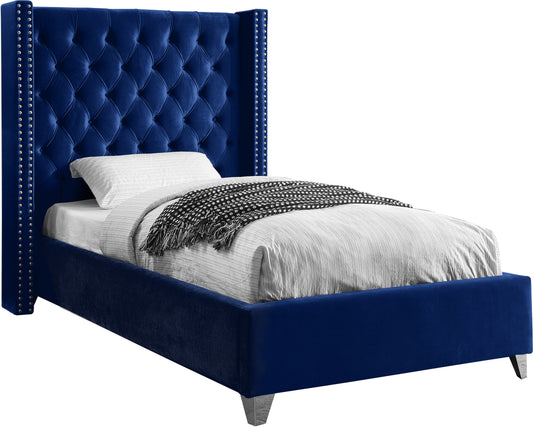 Aiden Navy Velvet Twin Bed