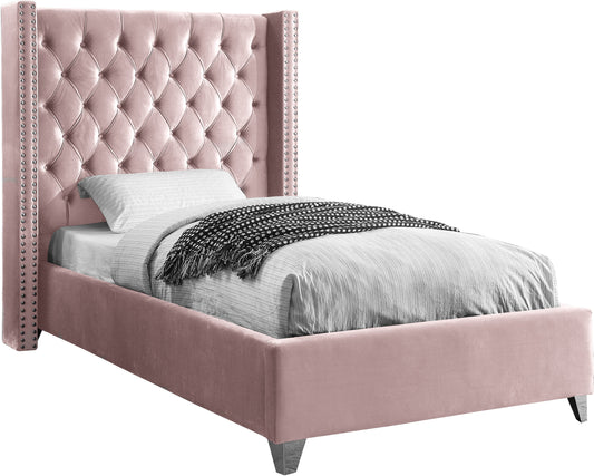 Aiden Pink Velvet Twin Bed