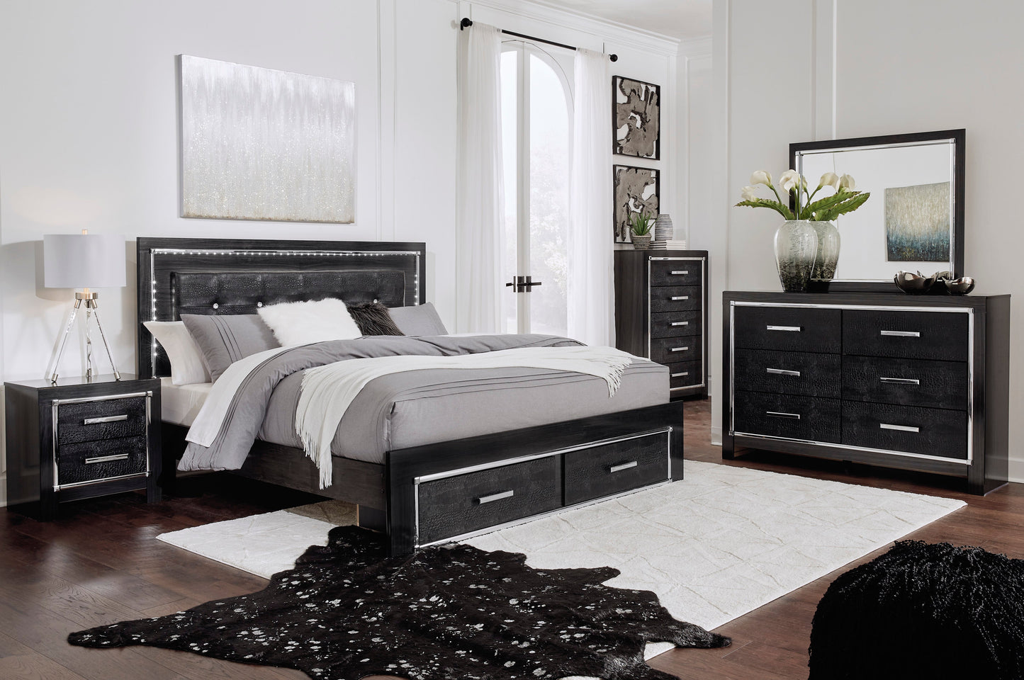 Kaydell Black LED Storage Platfom Bedroom Set