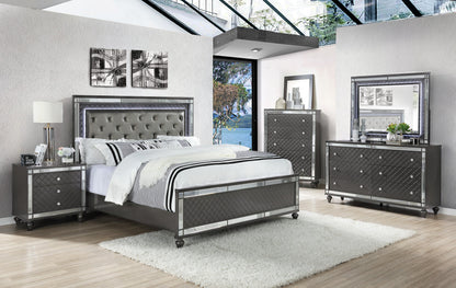 Refino Gray LED Upholstered Panel Bedroom Set