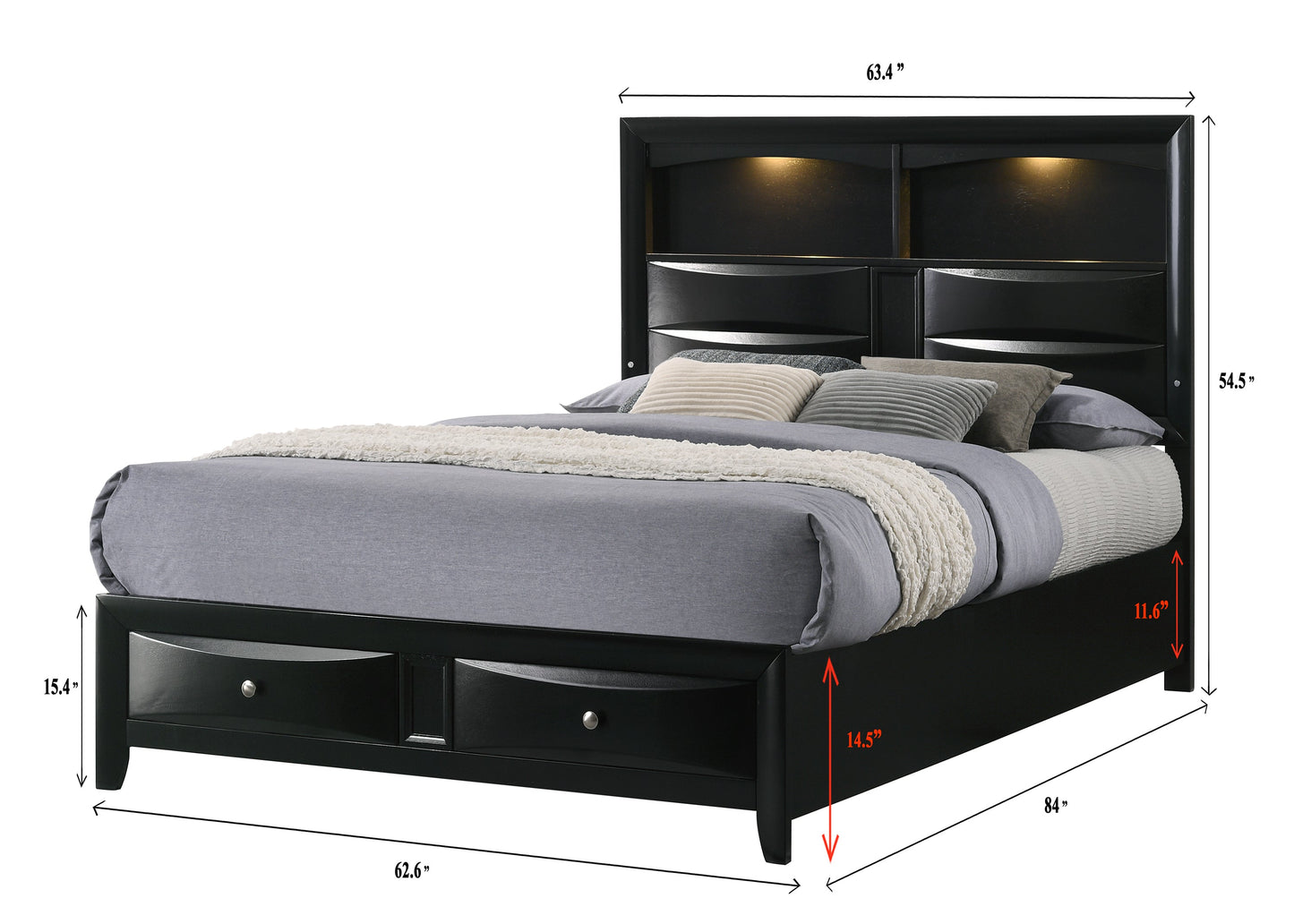 Fallon Black LED Storage Platform Bedroom Set