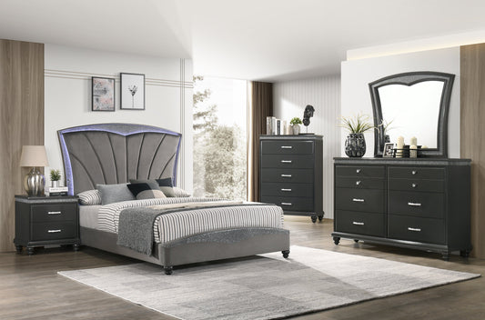 Frampton Gray LED Upholstered Platform Bedroom Set