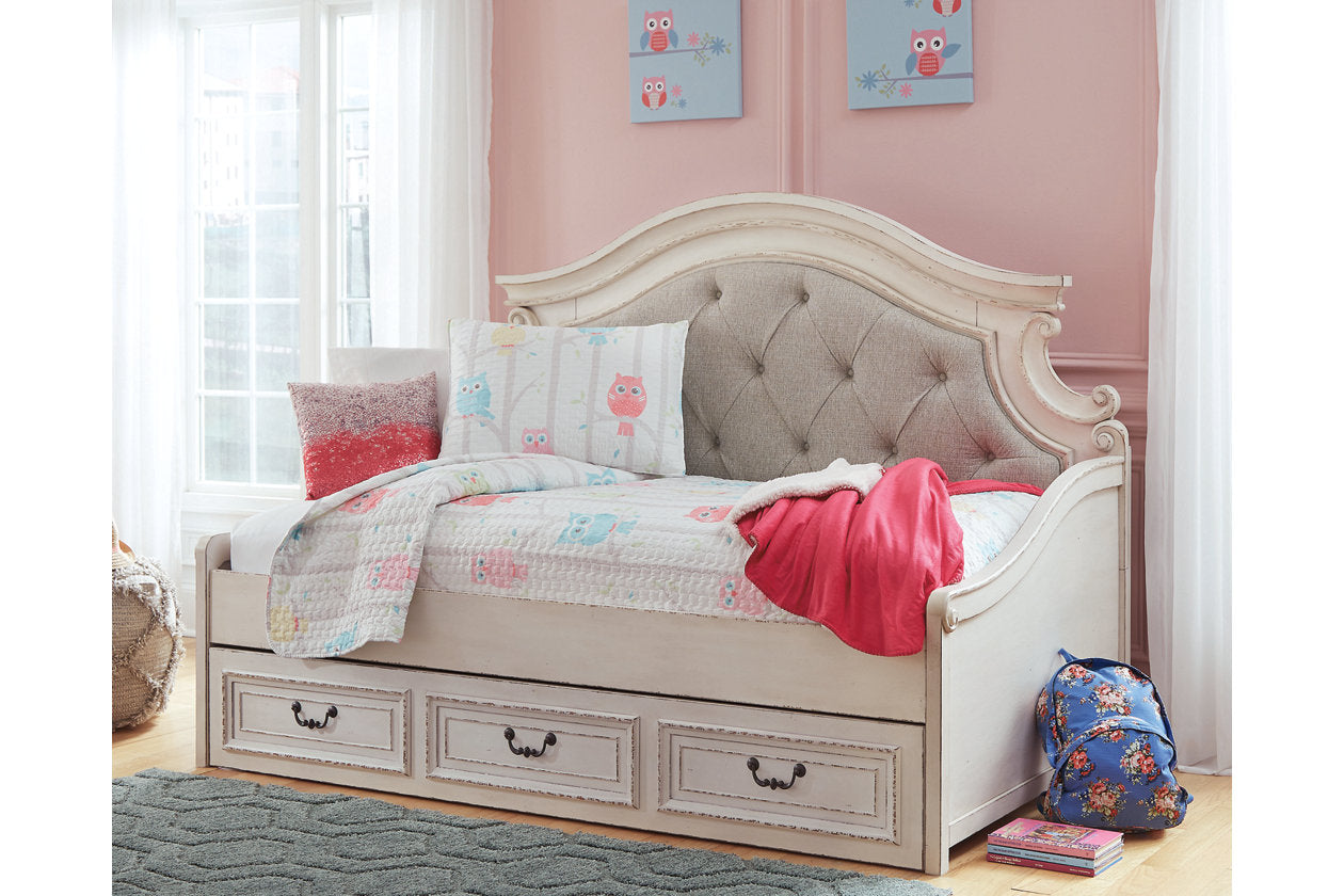 Realyn Chipped White Twin Daybed with 1 Large Storage Drawer