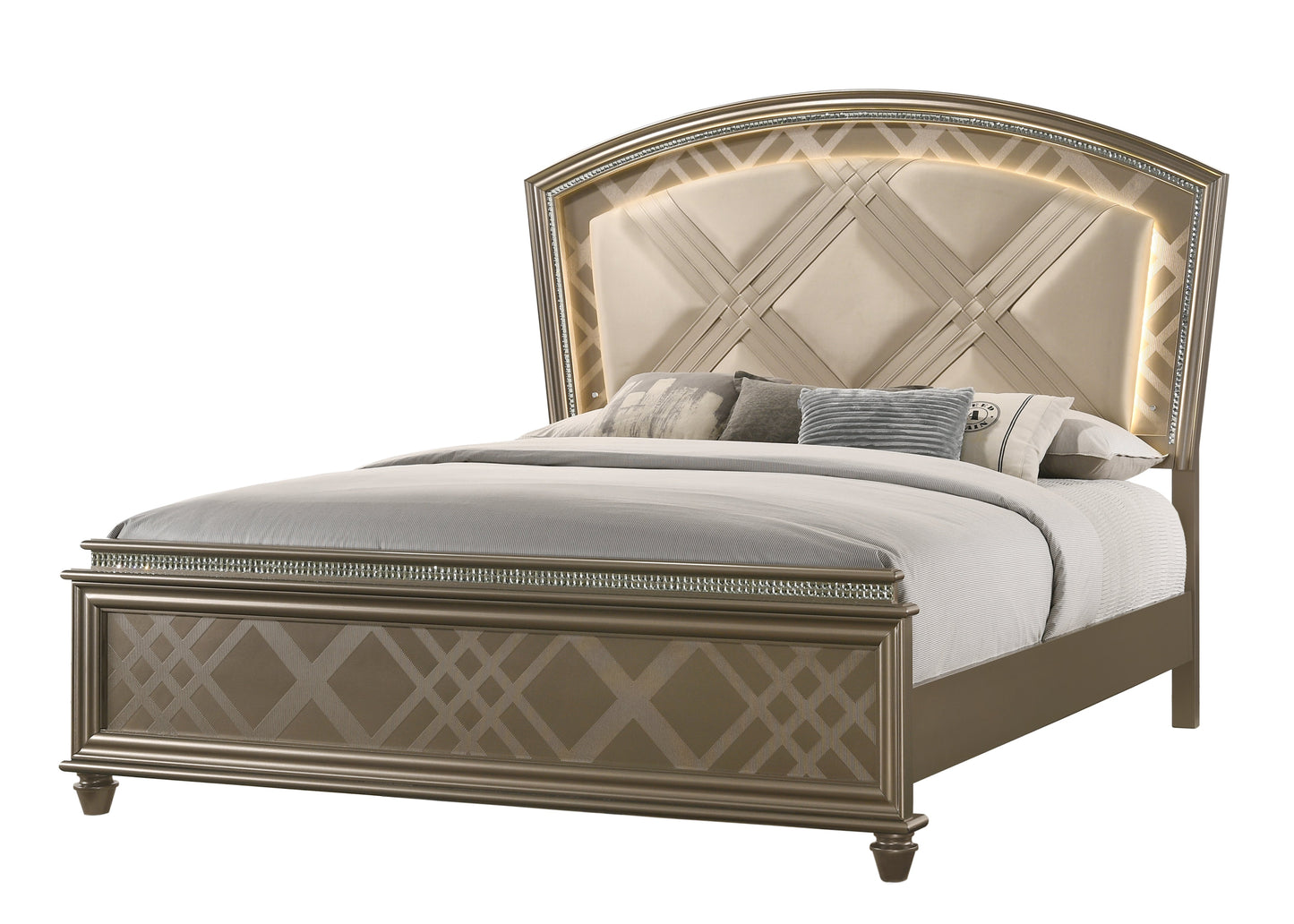 Cristal Gold LED Upholstered Panel Bedroom Set