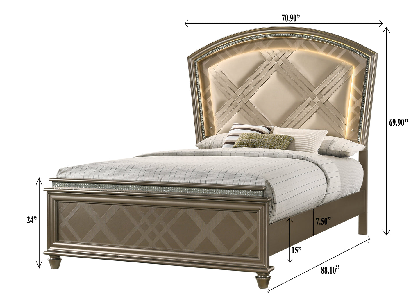 Cristal Gold LED Upholstered Panel Bedroom Set