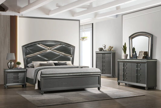 Adira Gray LED Upholstered Panel Bedroom Set