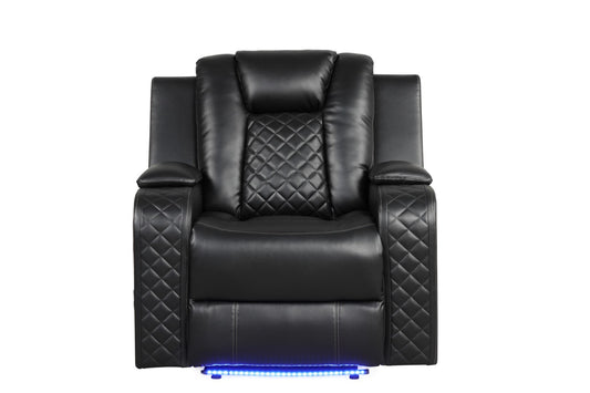 Galaxy Home Benz LED & Power Reclining Chair Made with Faux Leather Black Faux Leather