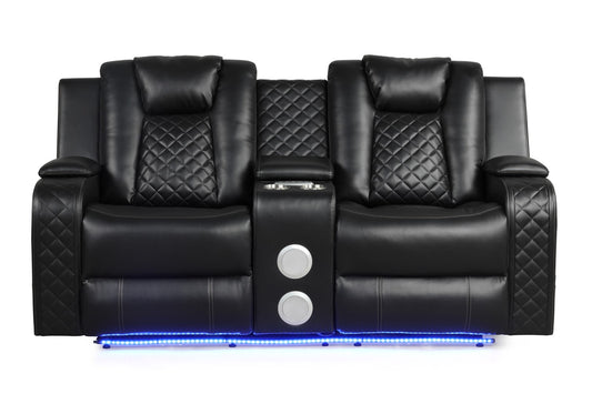 Galaxy Home Benz LED & Power Reclining LoveSeat Made with Faux Leather Black Faux Leather