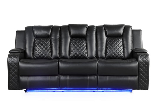 Galaxy Home Benz LED & Power Reclining Sofa Made with Faux Leather Black Faux Leather