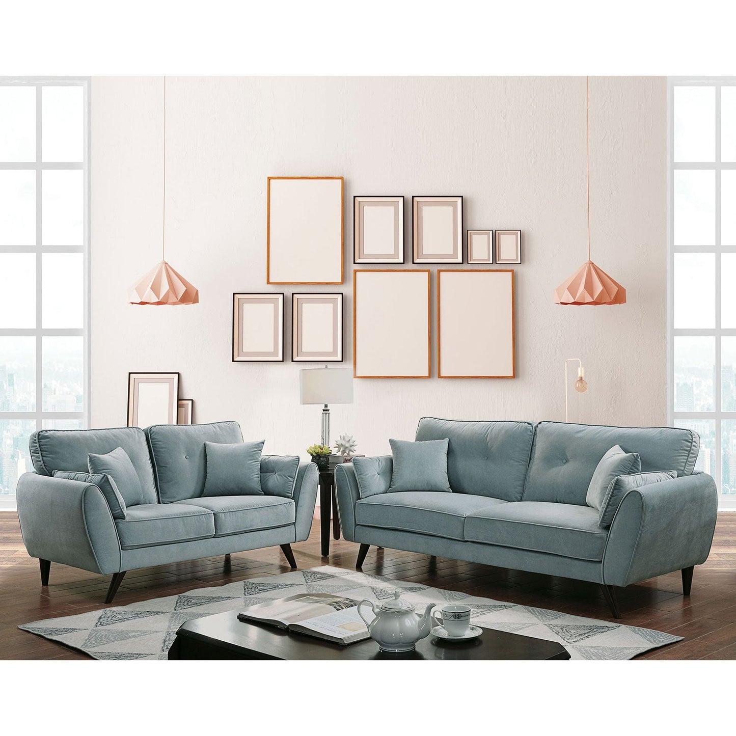 Phillipa Light Teal Sofa + Love Seat