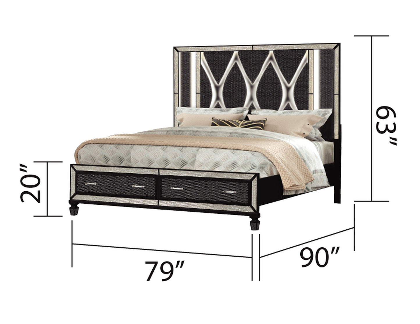 Crystal King 4 Piece Storage Wood Bedroom Set Finished