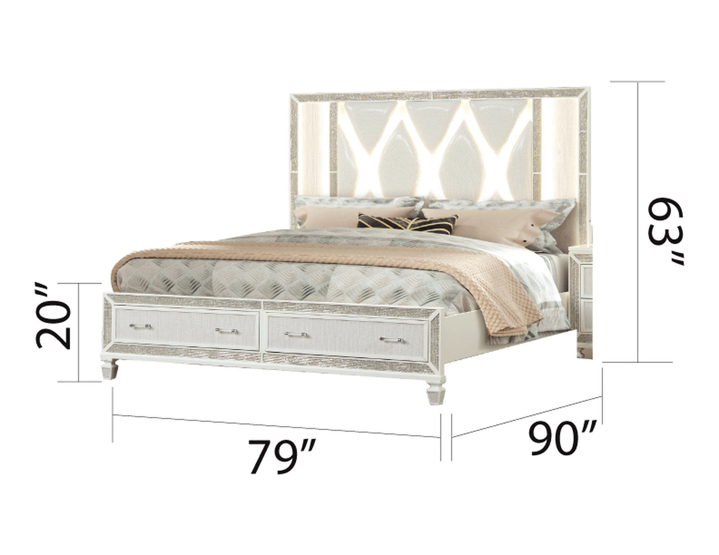 Crystal King 5 Piece Storage Wood Bedroom Set Finished