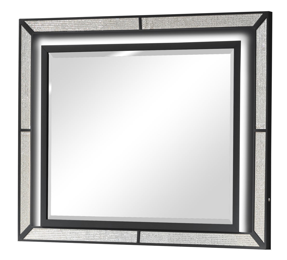 Galaxy Home Crystal Modern Mirror made with Wood Finished Black Wood