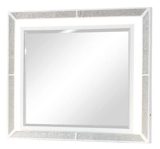 Galaxy Home Crystal Modern Mirror made with Wood Finished White Wood