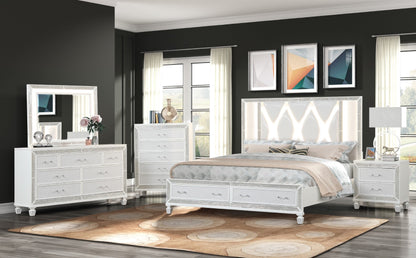 Galaxy Home Crystal King 4 Piece Storage Wood Bedroom Set Finished White Wood