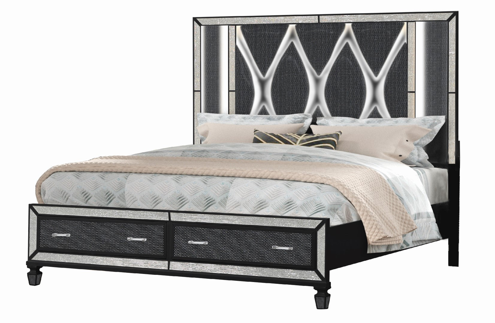 Galaxy Home Crystal King Storage Bed Made With Wood Finished Black Wood