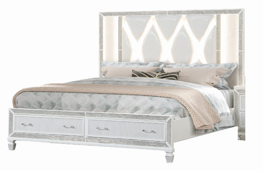 Galaxy Home Crystal King Storage Bed Made With Wood Finished White Wood