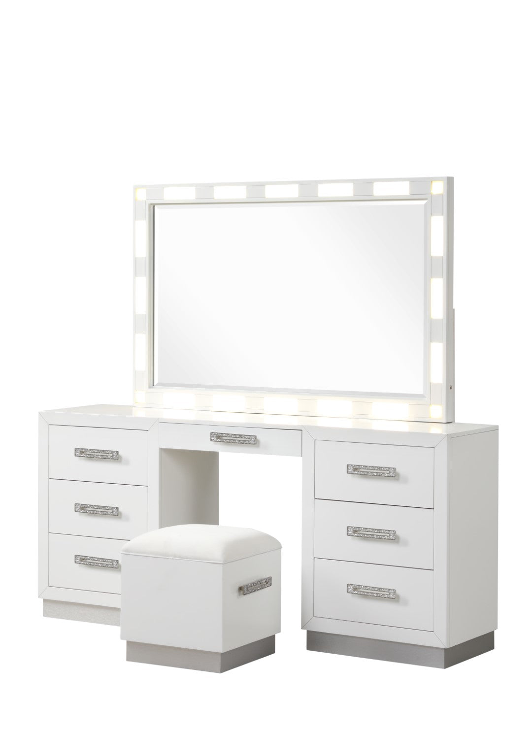 Galaxy Home Coco LED Mirror Vanity Set Made with Wood Milky White Wood