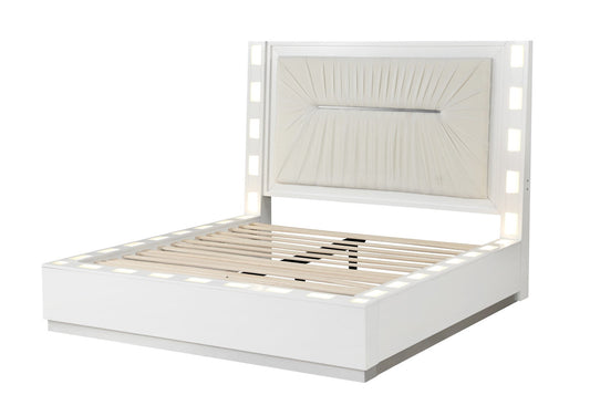 Galaxy Home Coco LED King Size Bed Made with Wood Milky White Wood